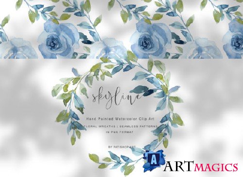 Hand Painted WatercolorFloral Wreath Set