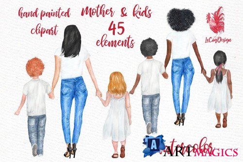 Mother and children clipart - 3759368