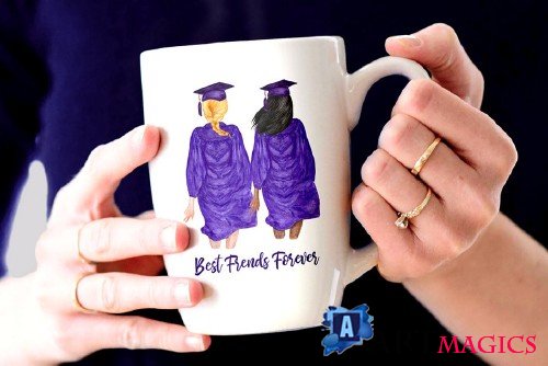 Graduation Clipart Watercolor Girls - 3759157