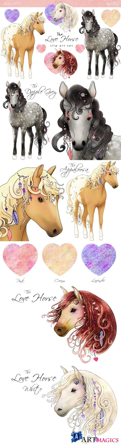 The Love Horse Magical Clip Art Set | PNG/JPEG Illustrations - 254528