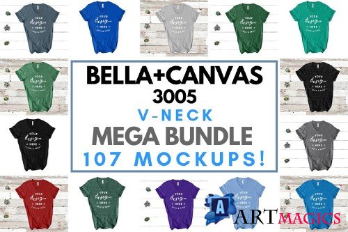 Bella Canvas 3005 V-Neck Mockup Set - 3137578