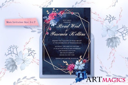 Navy Watercolor Wedding Invitations 3667903