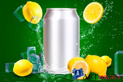 Tin Can Water Droplets Lemon Mockup - 3754132