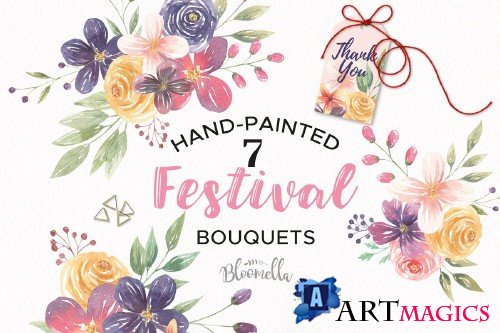 Festival Watercolor Clipart Bouquets - 2570739