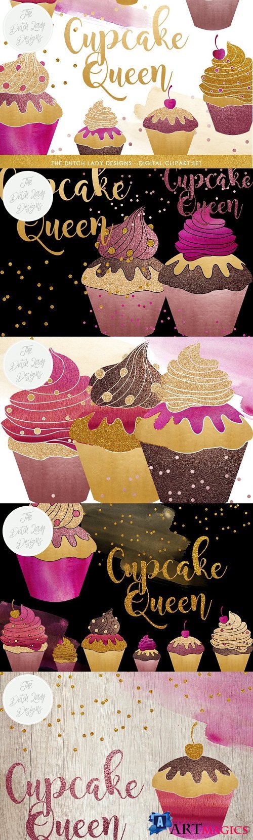 Cupcake Clipart In Gold & Glitter - 2126979