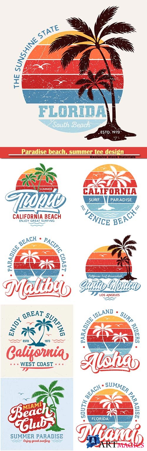 Paradise beach, summer tee design for printing
