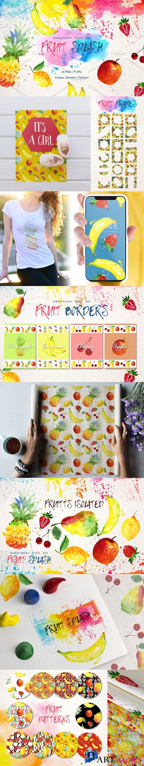 Watercolor fruits PNG set - 3102676