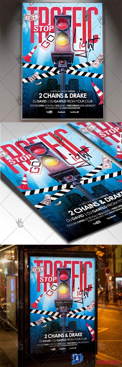 Traffic Light Party  Club Flyer PSD Template
