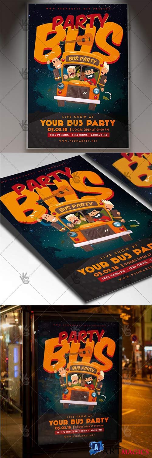 Party Bus Night  Club Flyer PSD Template