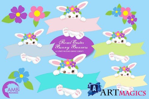 Floral Easter Bunny Clipart AMB-2192 - 256636