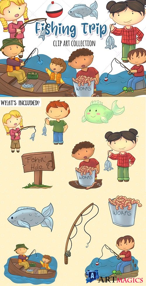 Kids Fishing Clip Art Collection - 1786337