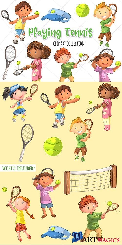 Cute Kids Playing Tennis - 3760323