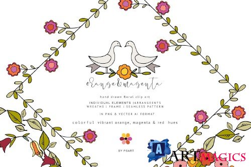 Hand-Draw Flowers Clipart Set - 3767381
