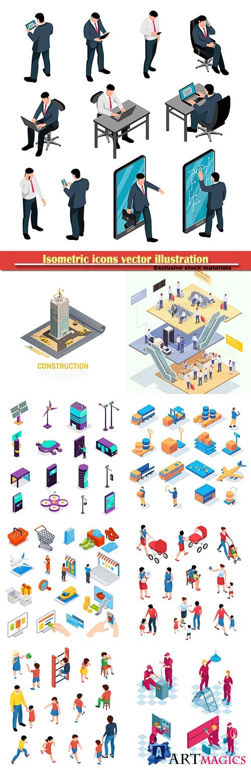 Isometric icons vector illustration, banner design template # 45