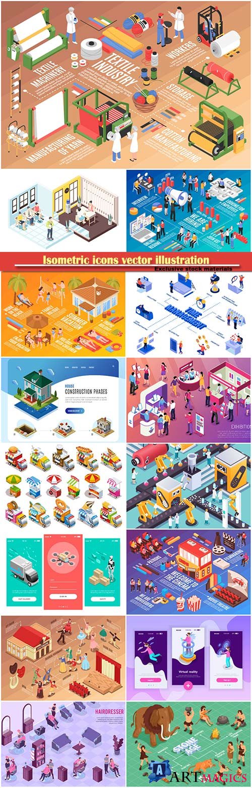 Isometric icons vector illustration, banner design template # 47