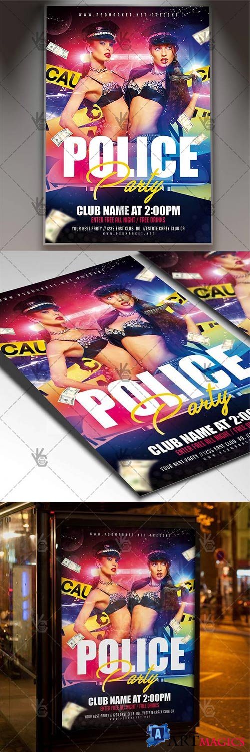 Police Party  Club Flyer PSD Template