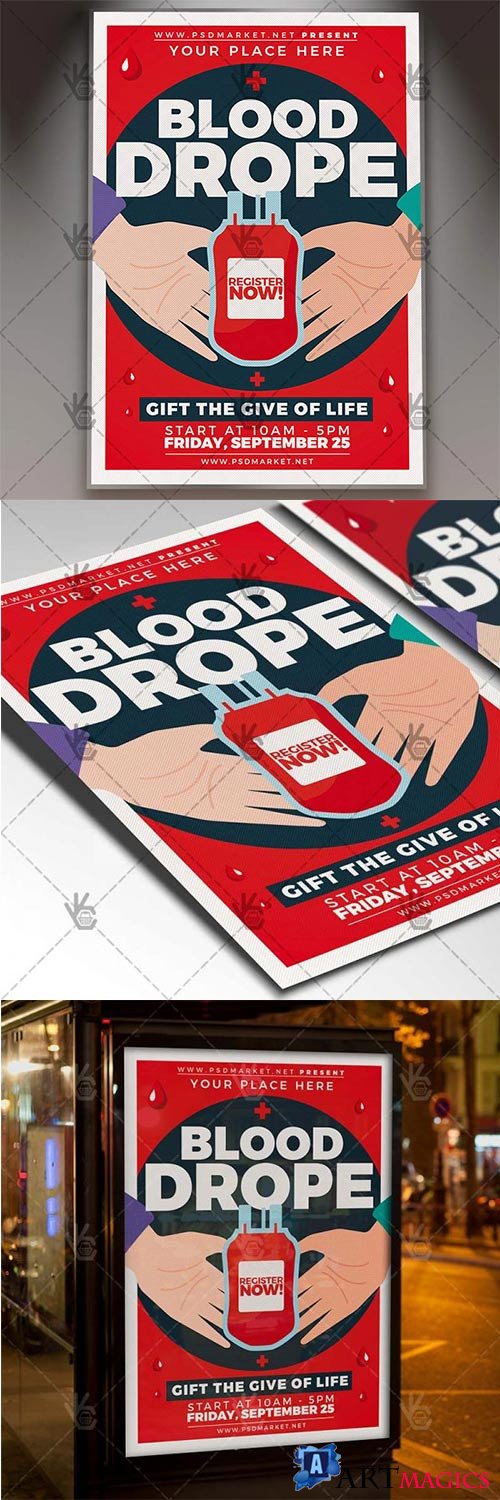 Blood Drope Flyer  Community PSD Template