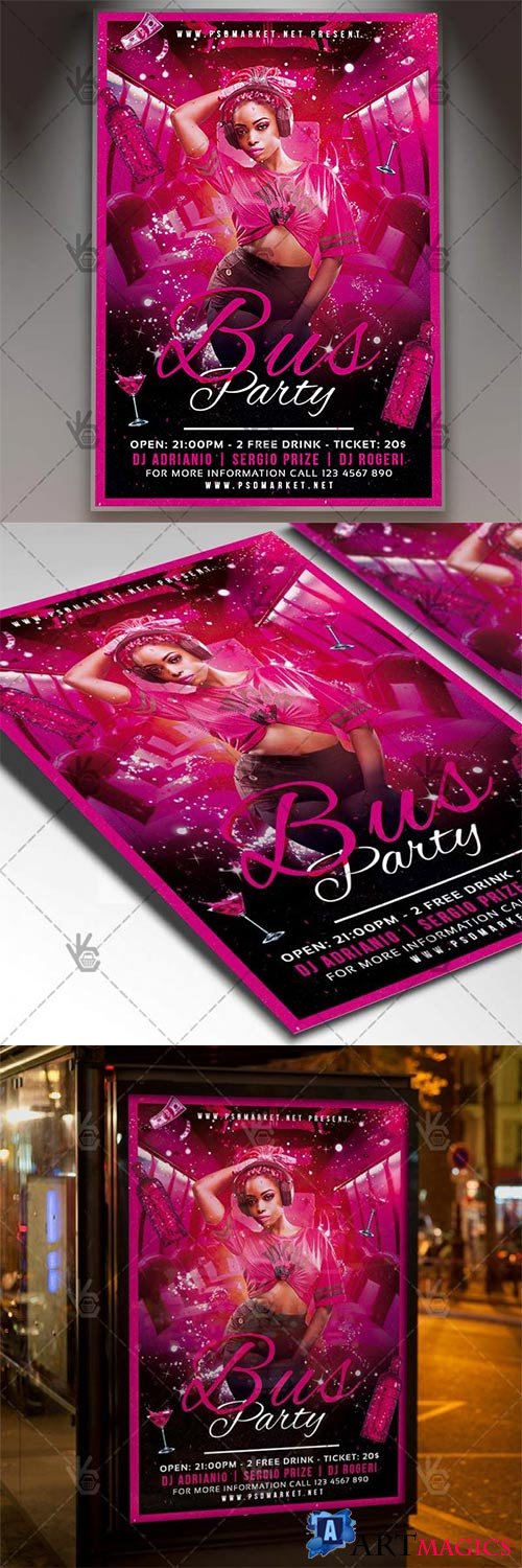 Party Bus Event  Club Flyer PSD Template