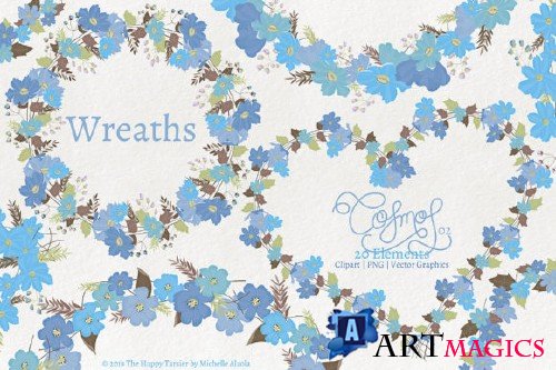 Cosmos 02 Wreaths - Blue Flower Clipart
