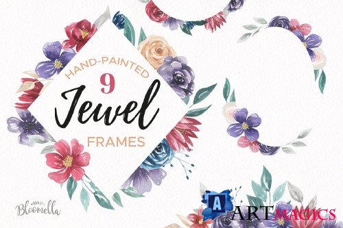 Jewel Watercolor Frames & Borders - 2631979