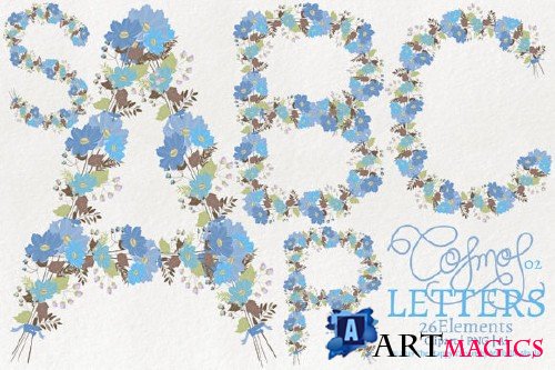 Cosmos 02 - Blue Letters Flower Clipart