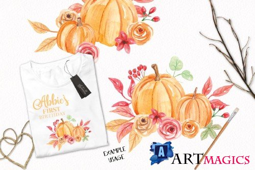 Pumpkin Clipart Bouquets Watercolor - 2644534
