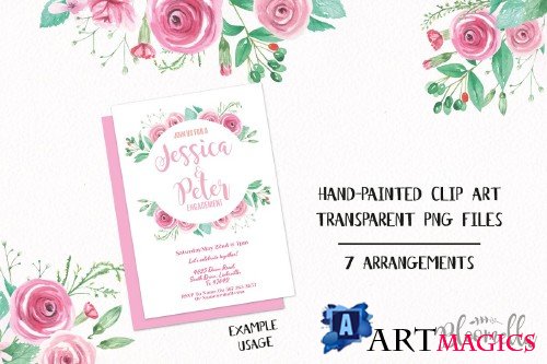 Rose Watercolor Pink Frames Kit - 2432986