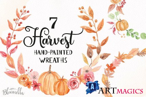 Pumpkin Watercolor Wreath Clipart - 2644403