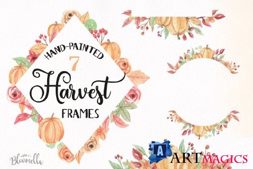 Pumpkin Frames Clipart Watercolor - 2644492