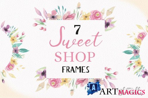 Sweet Shop Frames Watercolor Purple Pretty Clipart Border Flowers Florals - 100597