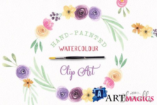 6 Watercolor Flower Wreaths Clipart - 2435283