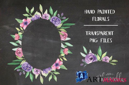Love Struck Frames Watercolor Purple Pretty Clipart Border Flowers Florals  - 100622