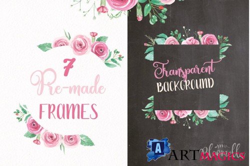 Rose Watercolor Pink Frames Kit - 2432986
