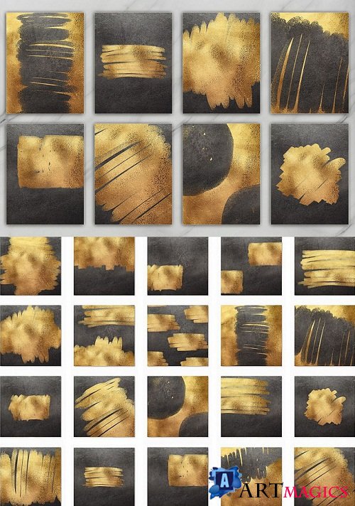 Gold and Black Brush & Foil 20 Textures - 243653