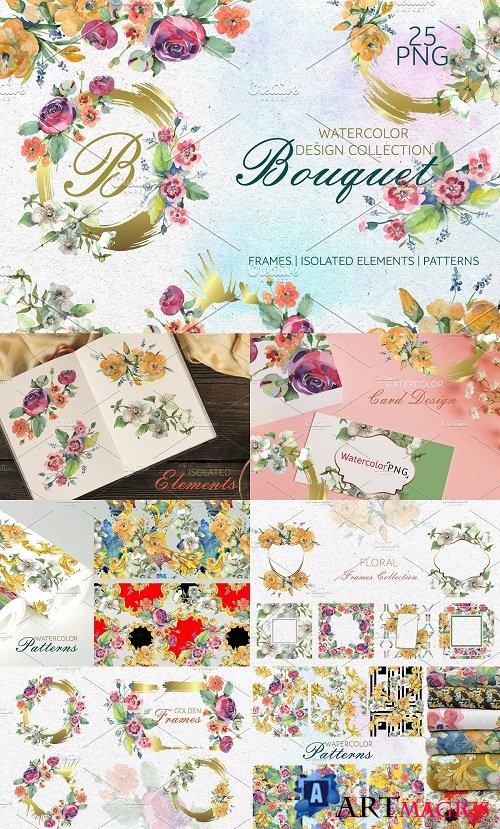 Bouquet spring fairy tale watercolor - 3779435