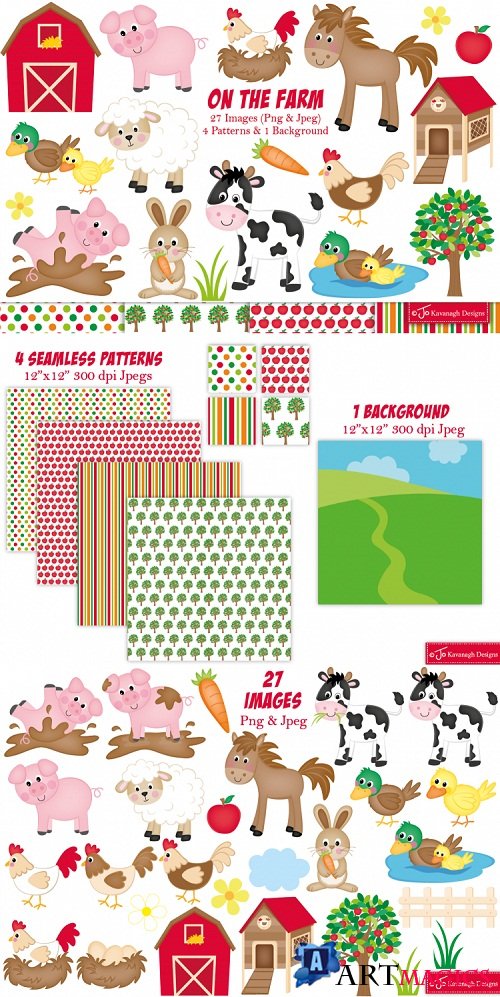 Farm clipart, Farm animals graphics & illustrations - 76286