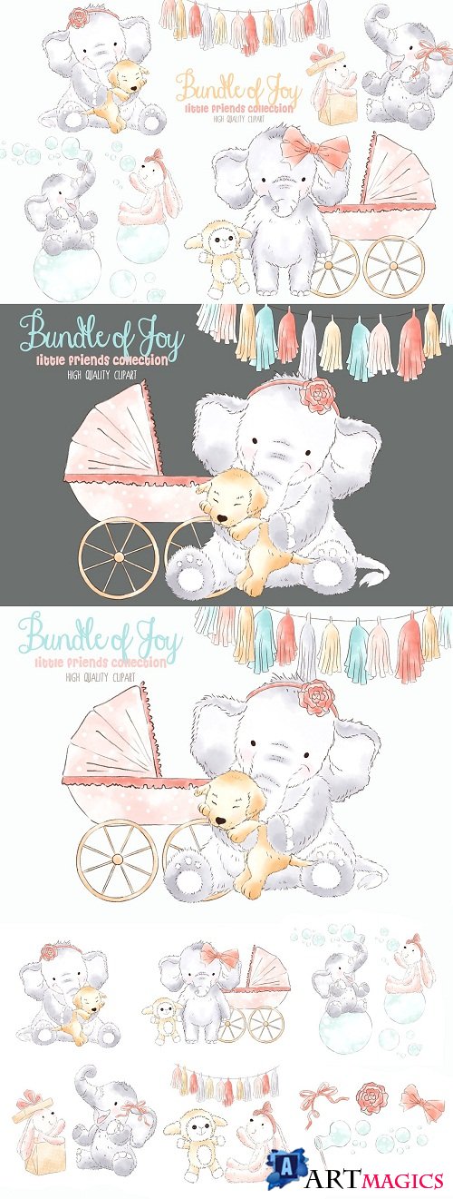Elephant Babygirl Watercolor clipart - 3770916