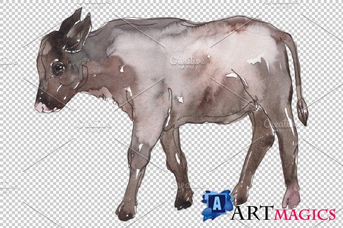 Farm animals: cow,calf Watercolor - 3780813