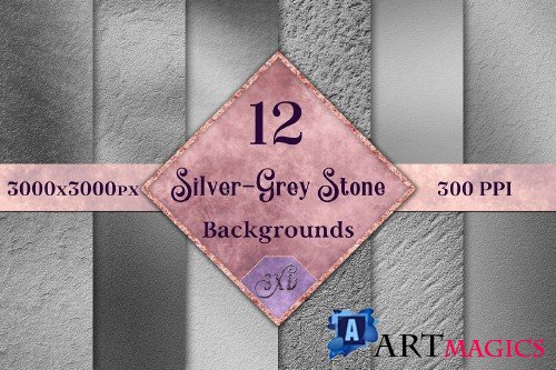 Silver-Grey Stone Backgrounds - 12 Image Textures Set 260334