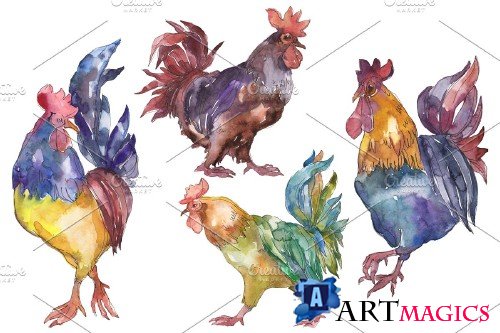 Farm animals: cock Watercolor png - 3784015