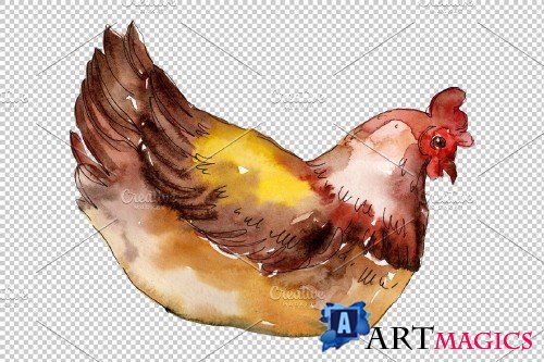 Farm animals:hen Watercolor png - 3785448