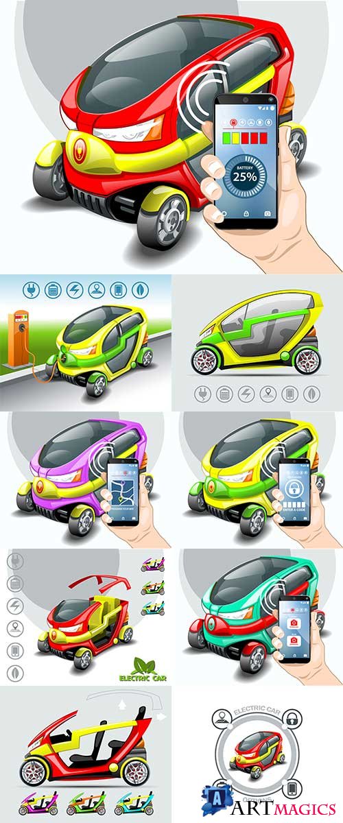    3D -   / Electric car in 3D - Vector Graphics
