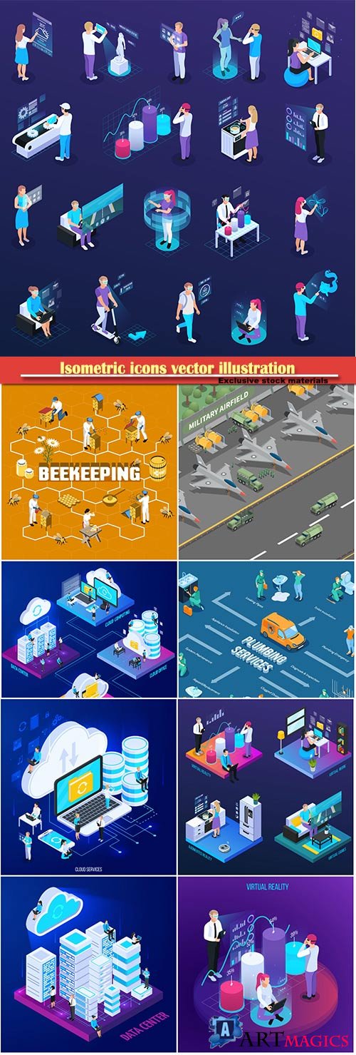 Isometric icons vector illustration, banner design template # 50