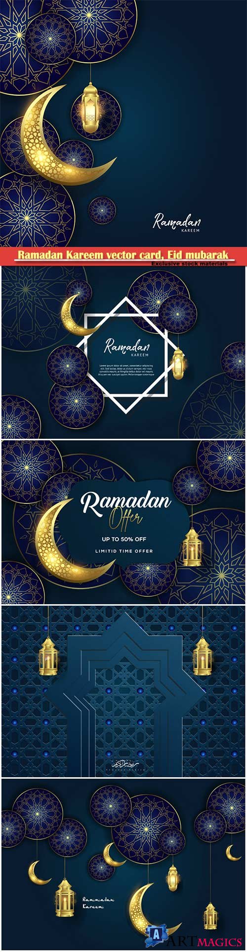 Ramadan Kareem vector card, Eid mubarak calligraphy design templates # 13
