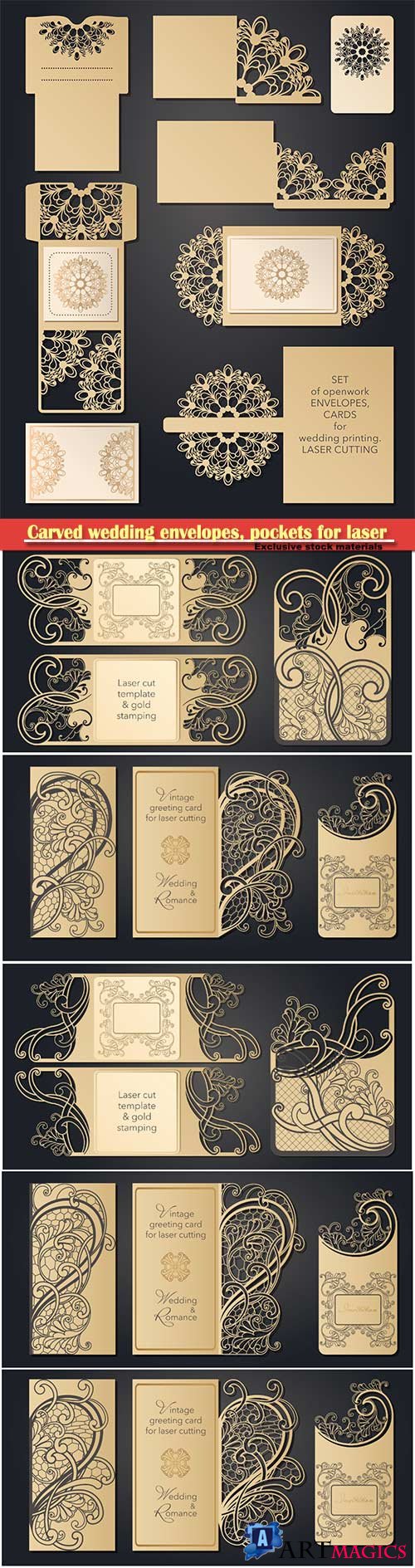 Carved wedding envelopes, pockets for laser cutting, invitations, wedding cards, party, romantic date