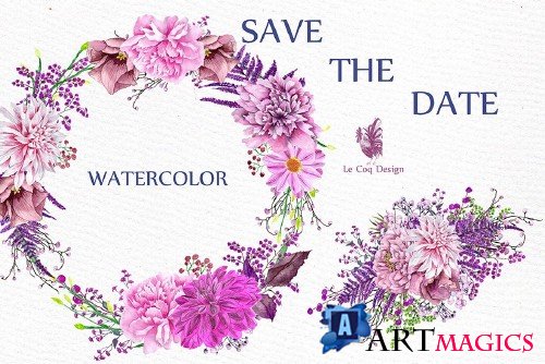 Watercolor Pink Wreaths Clipart - 1165547