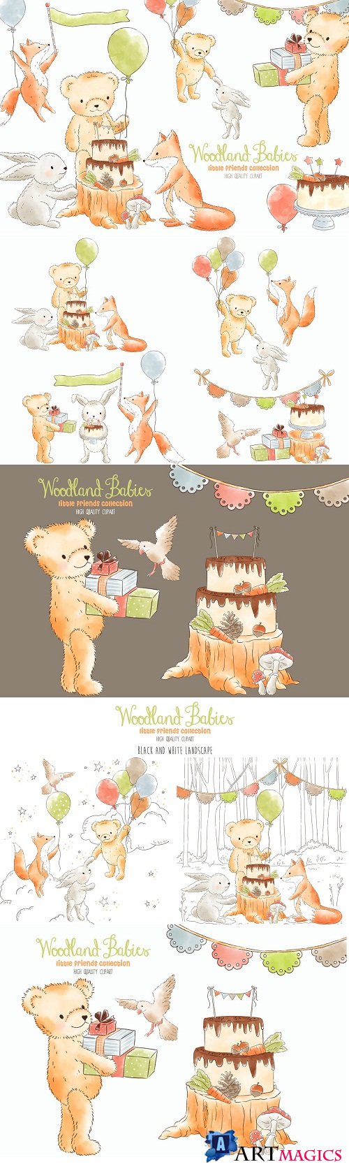 Forest Woodland animals clipart - 3783835