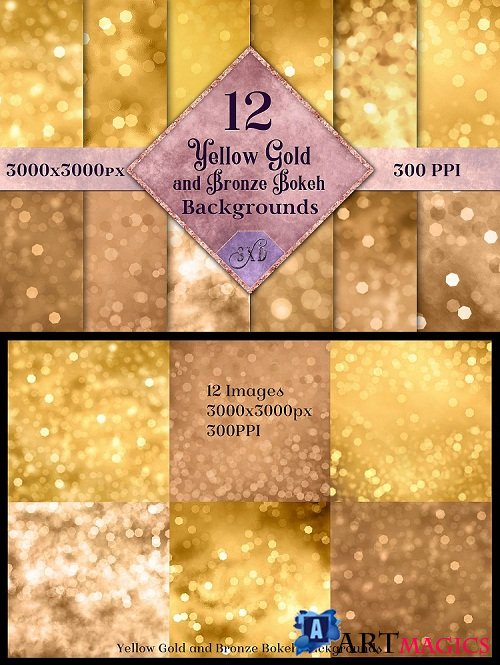 Yellow Gold and Bronze Bokeh Backgrounds - 12 Image Textures - 261917