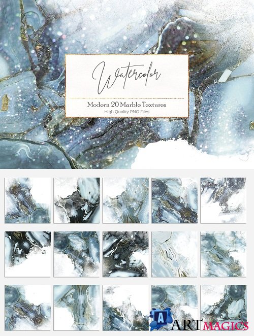 Watercolor and Marble PNG Textures - 2369097