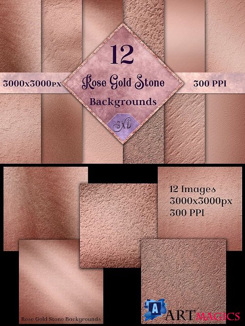 Rose Gold Stone Backgrounds - 12 Image Textures Set - 261101